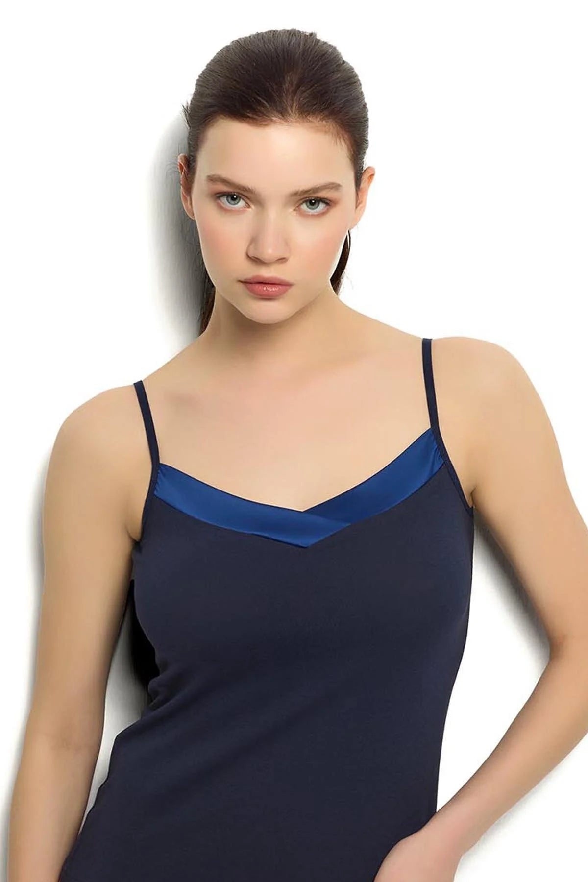 Kadın Saten Yakalı İp Askılı Atlet-JİBER