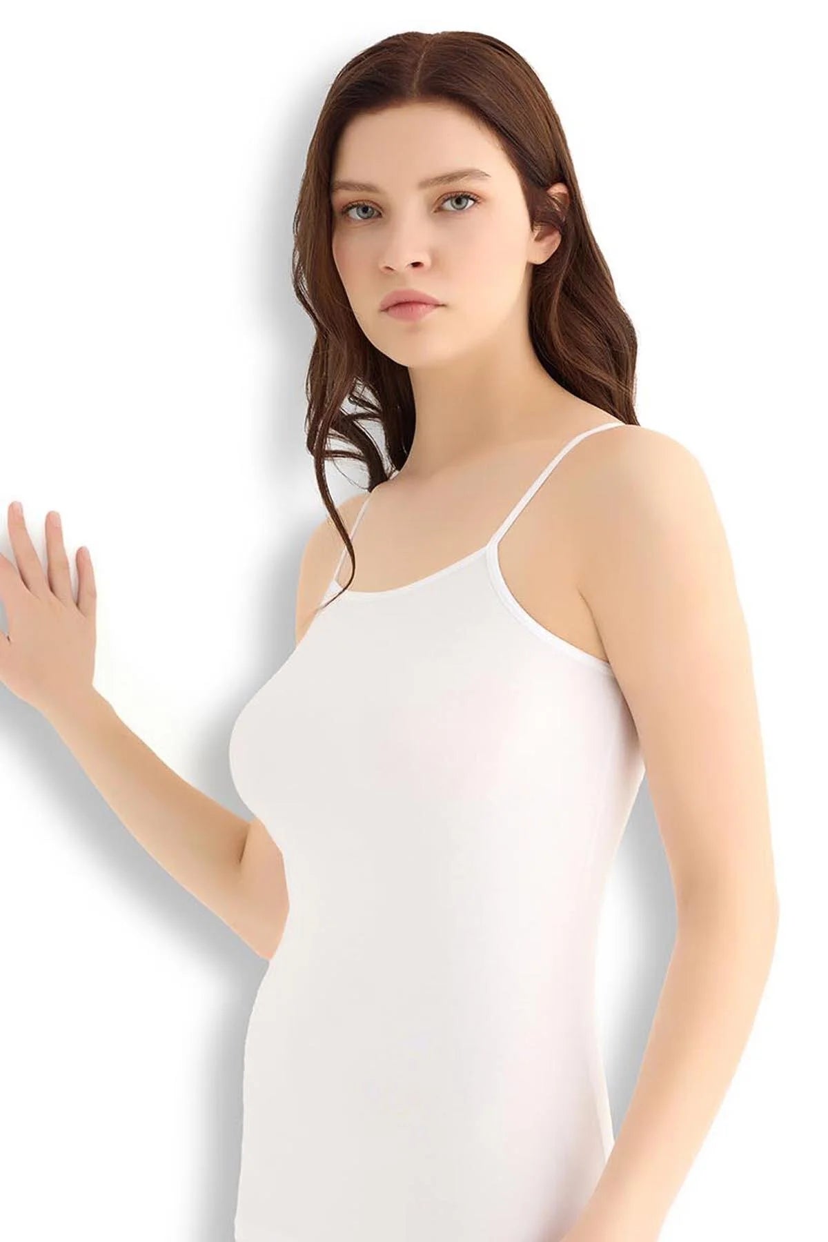 Kadın Beyaz Pamuklu Likralı İp Askılı Atlet-JİBER