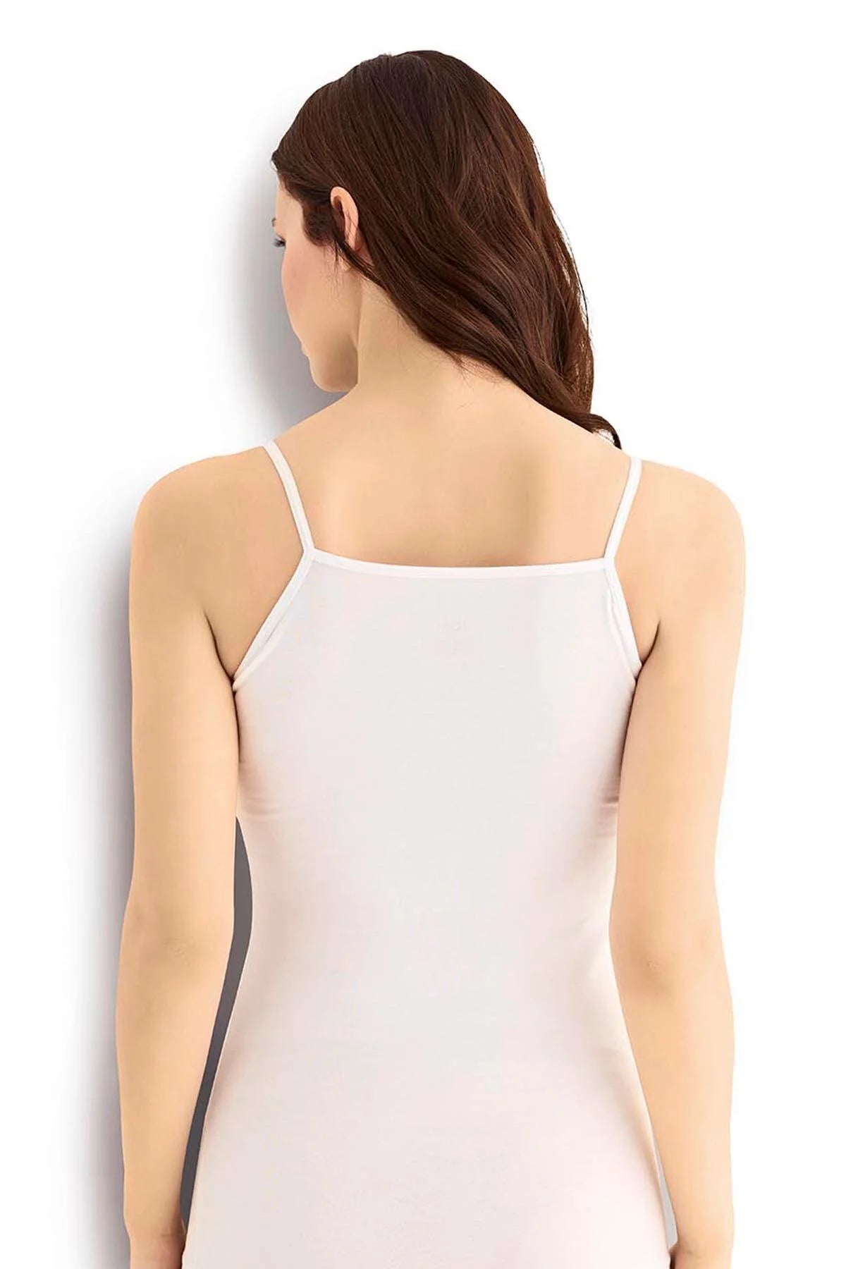 Kadın Beyaz Pamuklu Likralı İp Askılı Atlet-JİBER