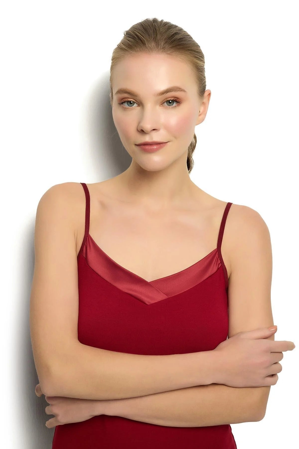 Kadın Saten Yakalı İp Askılı Atlet-JİBER