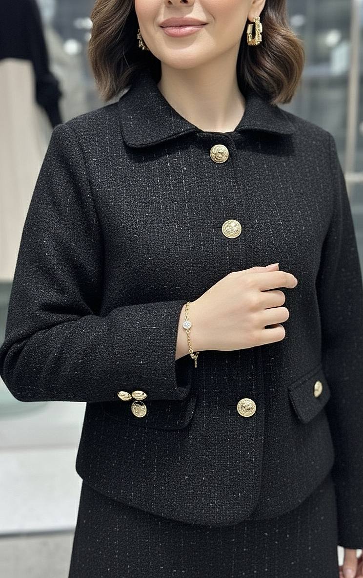 Işıltılı Tuvid Takım-Siyah