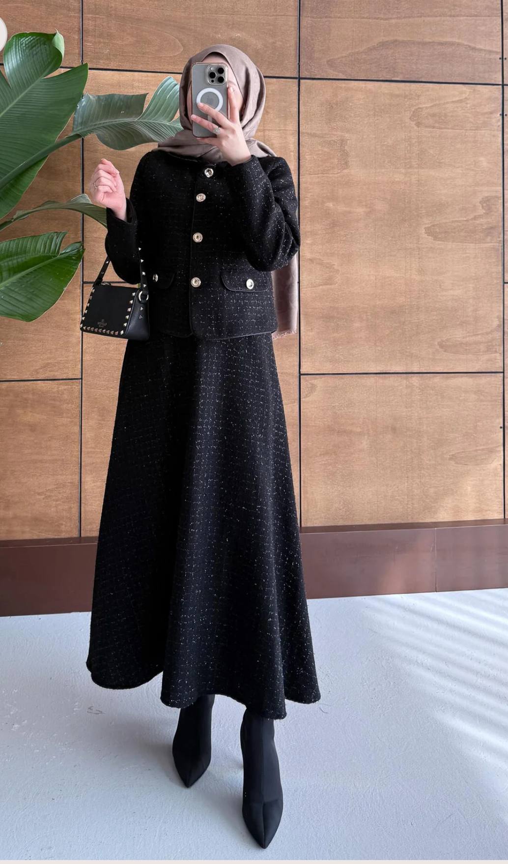 Işıltılı Tuvid Takım-Siyah