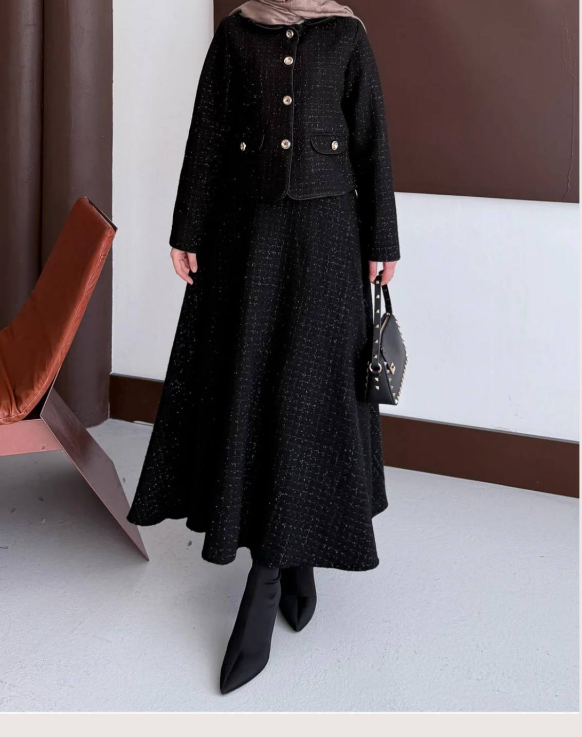 Işıltılı Tuvid Takım-Siyah