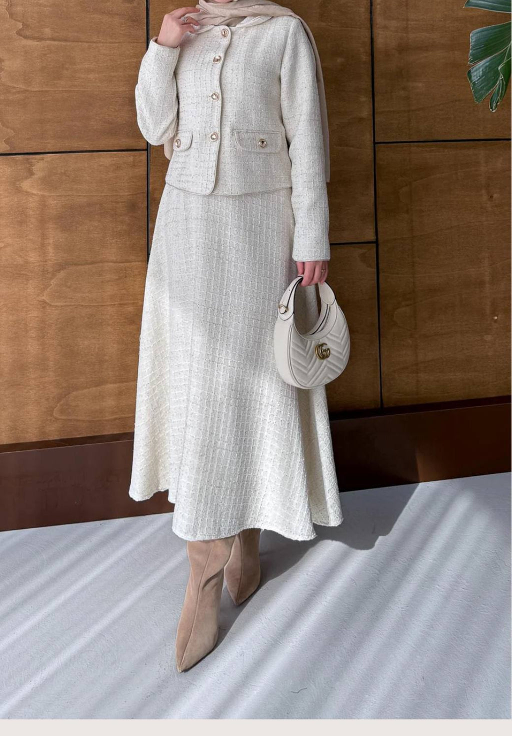 Işıltılı Tuvid Takım-Beyaz