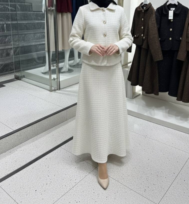 Işıltılı Tuvid Takım-Beyaz