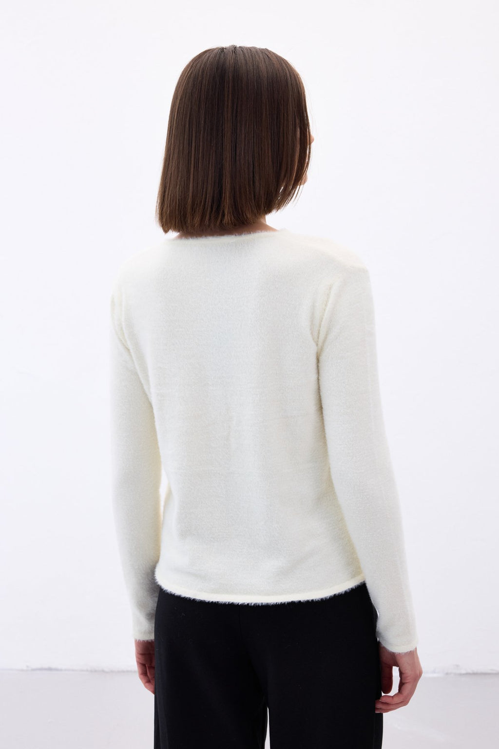 Düğmeli Sakallı Hırka-Ekru