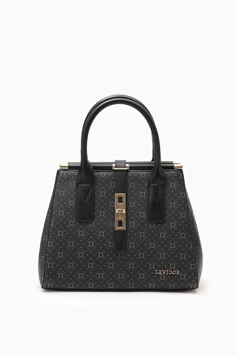 Kadın Baskılı El Çantası-Siyah-Levidor