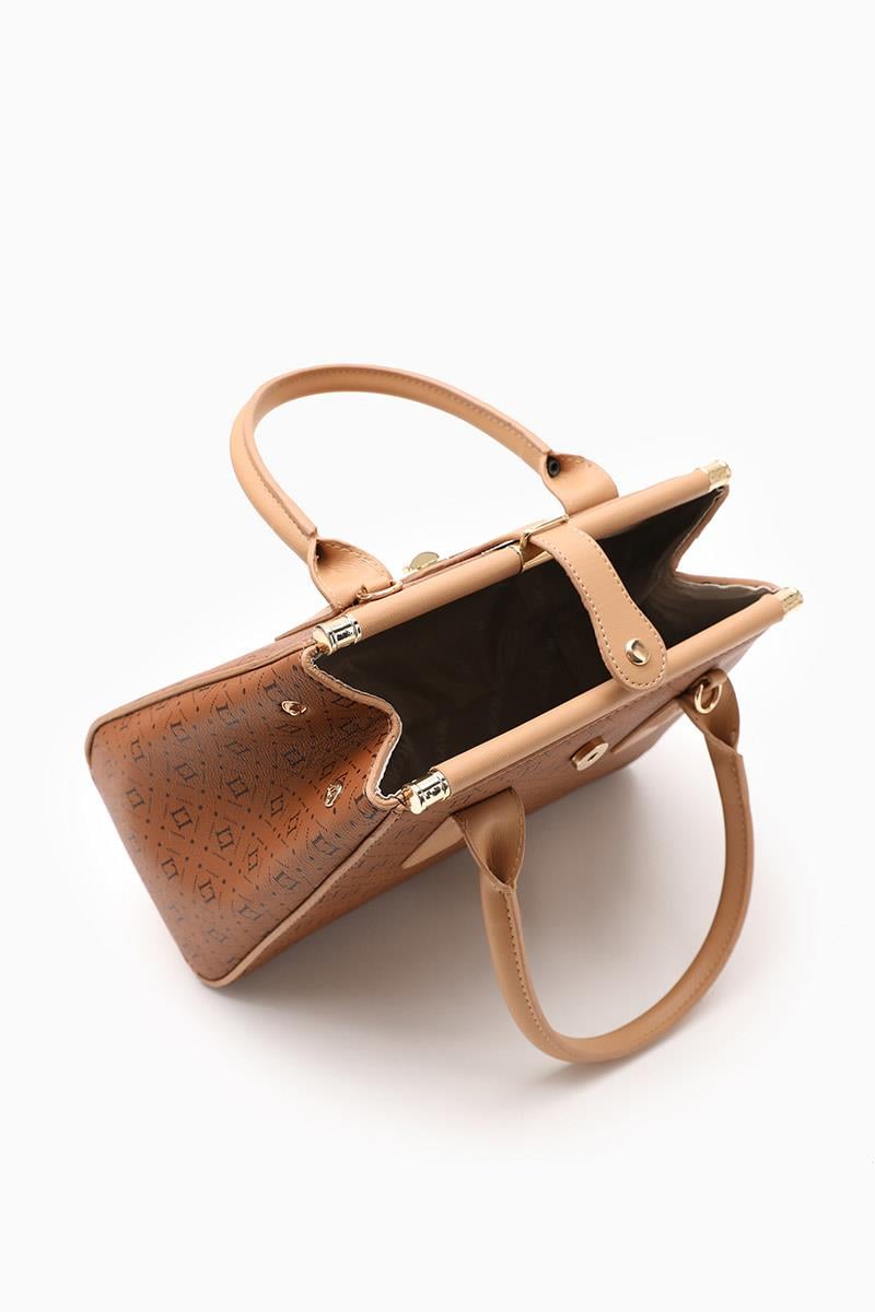 Kadın Baskılı El Çantası-Kahve-Levidor