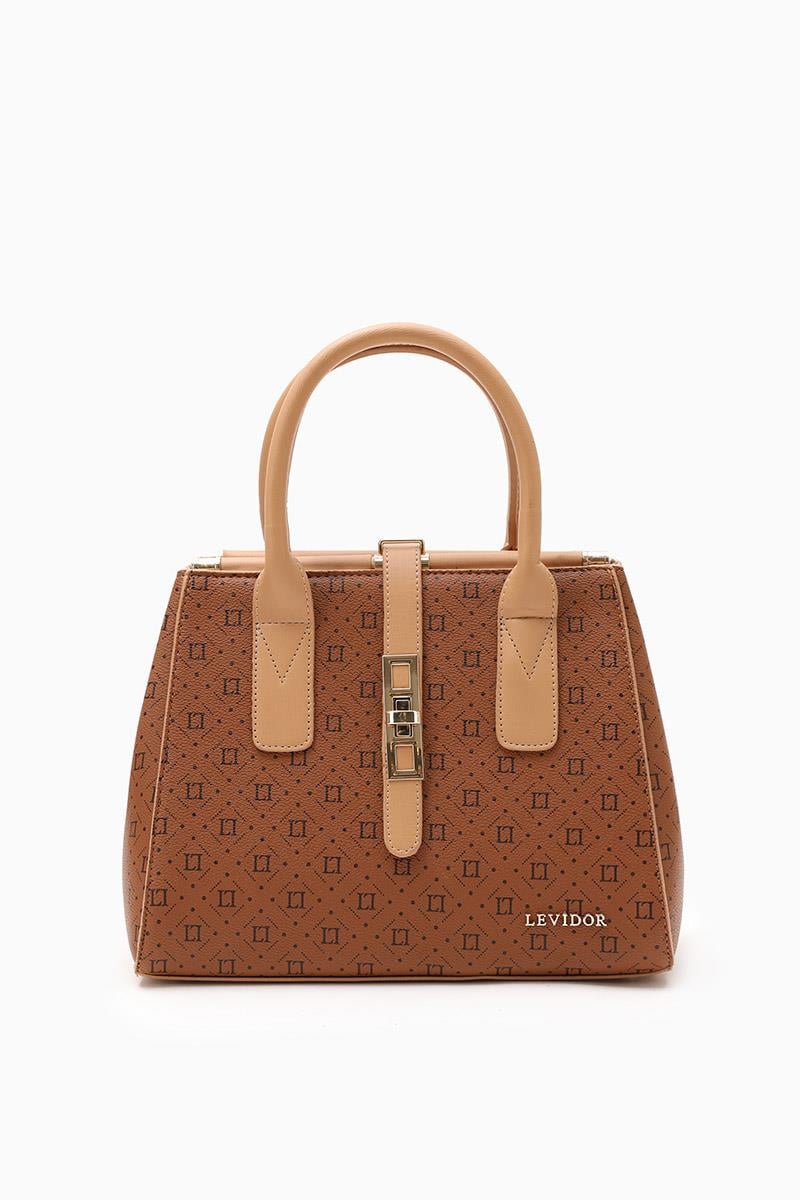Kadın Baskılı El Çantası-Kahve-Levidor